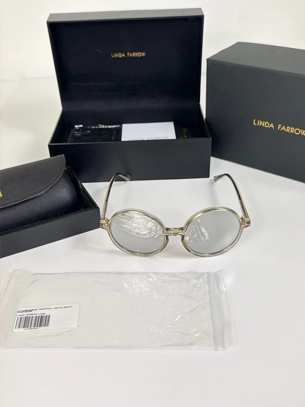 Linda Farrow LFL650 Oversized Round Sunglasses White Gold Titanium Full Set